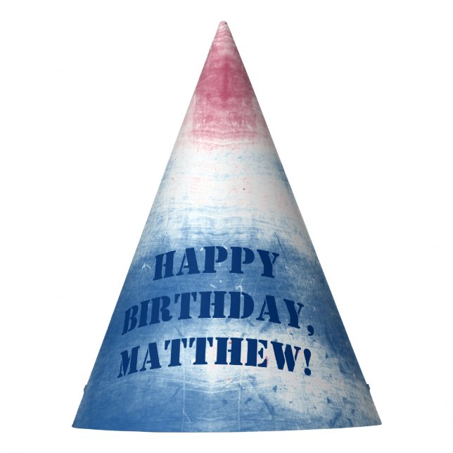 Patriotic Tie Dye Red Blue Personalised Party Hat (Front)