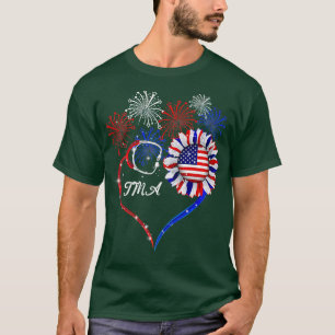 Patriotic TMA 4th Of July American Flag Sunflower  T-Shirt