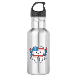 Patriotic Tooth Mascot Fireworks Vector Design_1 532 Ml Water Bottle
