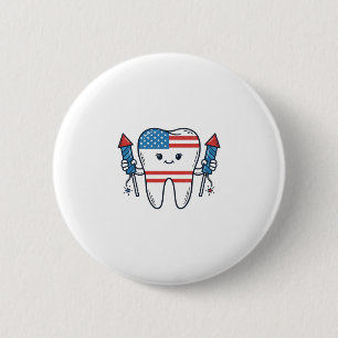 Patriotic Tooth Mascot Fireworks Vector Design_1 6 Cm Round Badge