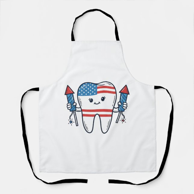 Patriotic Tooth Mascot Fireworks Vector Design_1 Apron (Front)