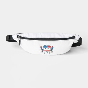Patriotic Tooth Mascot Fireworks Vector Design_1 Bum Bags
