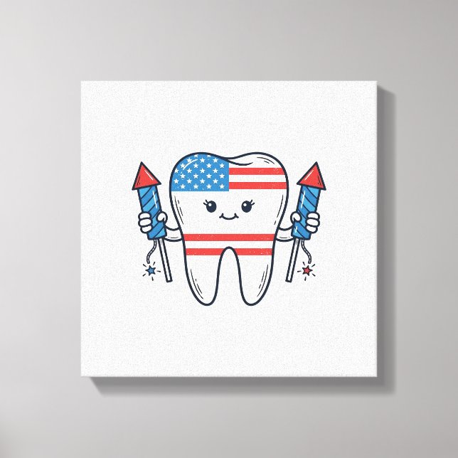 Patriotic Tooth Mascot Fireworks Vector Design_1 Canvas Print (Front)