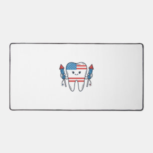 Patriotic Tooth Mascot Fireworks Vector Design_1 Desk Mat