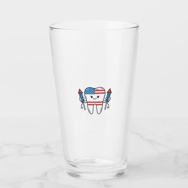 Patriotic Tooth Mascot Fireworks Vector Design_1 Glass (Front)