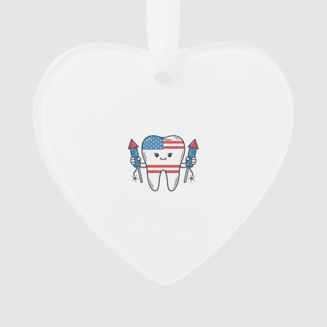 Patriotic Tooth Mascot Fireworks Vector Design_1 Ornament (Front)
