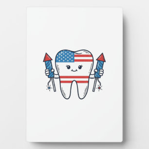 Patriotic Tooth Mascot Fireworks Vector Design_1 Plaque