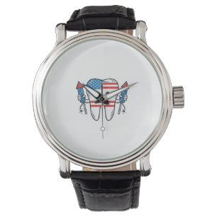 Patriotic Tooth Mascot Fireworks Vector Design_1 Watch