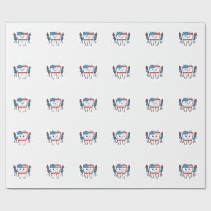 Patriotic Tooth Mascot Fireworks Vector Design_1 Wrapping Paper