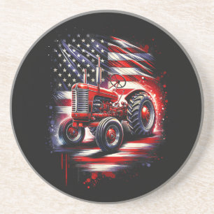 Patriotic Tractor 4th of July American Flag Farmer Coaster