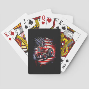Patriotic Tractor 4th of July American Flag Farmer Playing Cards