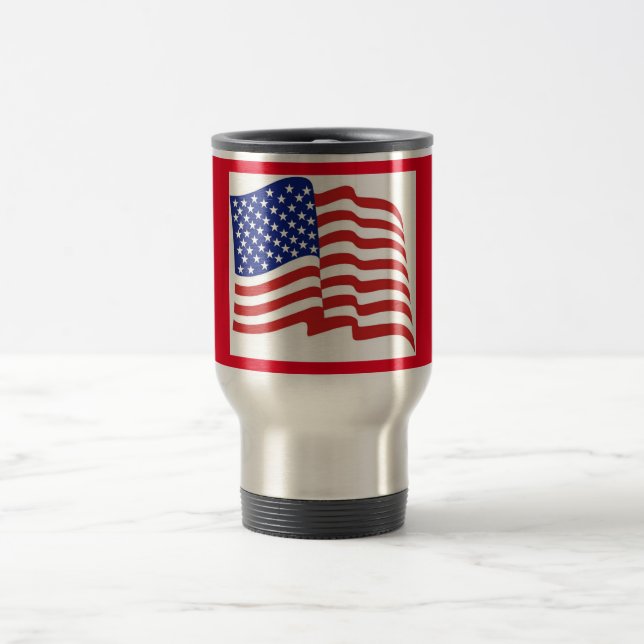 Patriotic Travel/Commuter US Flag Design 14 Oz. Travel Mug (Center)