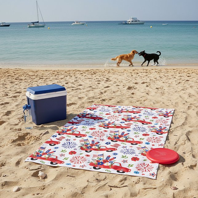 Patriotic truck and fireworks pattern  beach towel (Creator Uploaded)