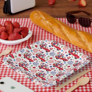 Patriotic truck and fireworks pattern  paper plate
