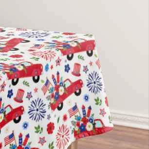 Patriotic truck and fireworks pattern tablecloth