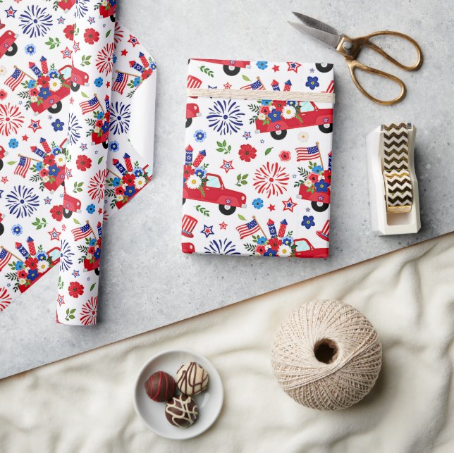Patriotic truck and fireworks pattern  wrapping paper (Crafts)