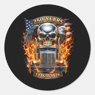 Patriotic Trucker Skull Semi Truck American Flag Classic Round Sticker