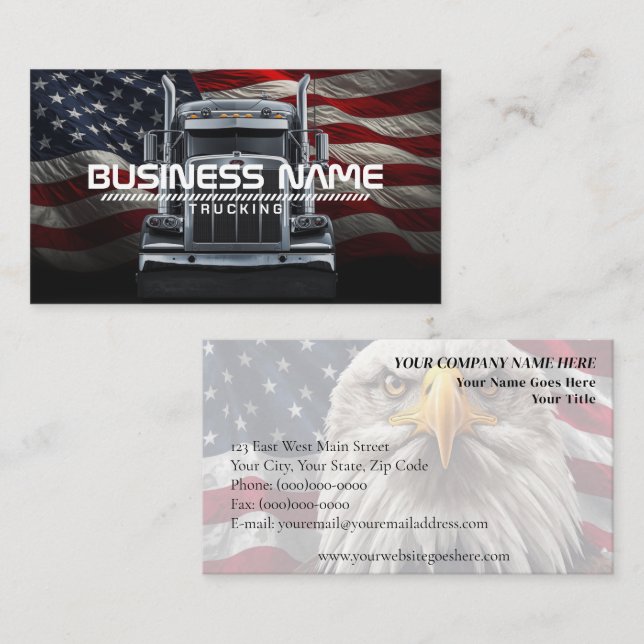 Patriotic Trucking – American Flag & Semi Truck Business Card (Front/Back)