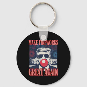 Patriotic Trump Make Fireworks Great Again 4th Jul Key Ring