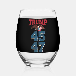Patriotic Trump Won 45 and 47 Victory Winner Trump Stemless Wine Glass