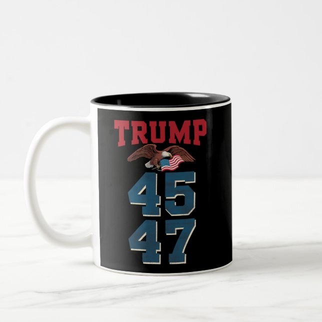 Patriotic Trump Won 45 and 47 Victory Winner Trump Two-Tone Coffee Mug (Left)