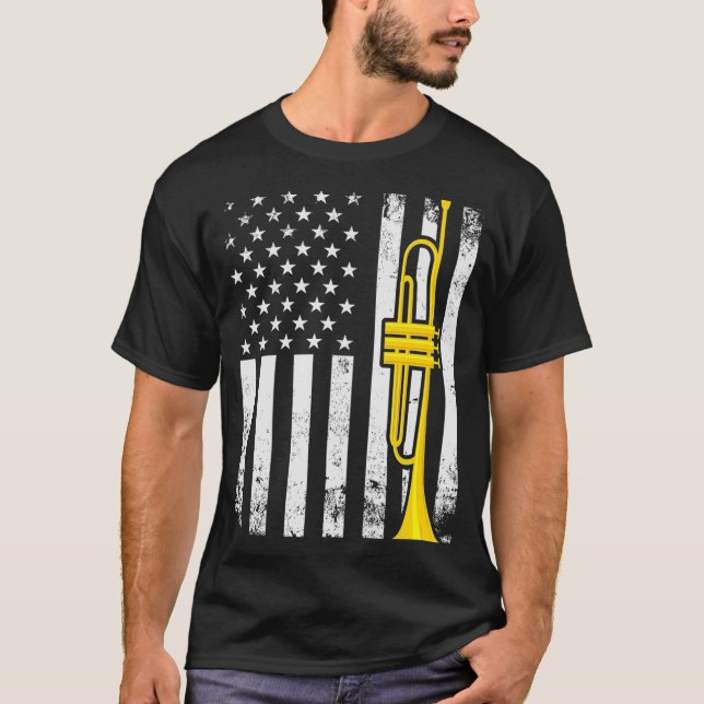 Patriotic Trumpeter Gift  Flag Trumpet T-Shirt (Front)