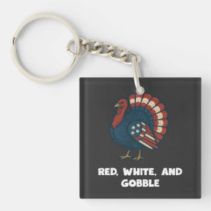 Patriotic Turkey Red, White & Gobble Americana Key Ring