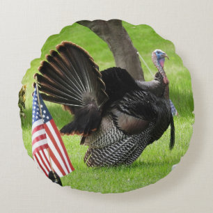 Patriotic Turkey Strut  Round Cushion