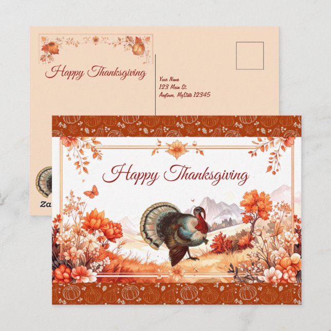 Patriotic Turkey Thanksgiving  Holiday Postcard (Front/Back)