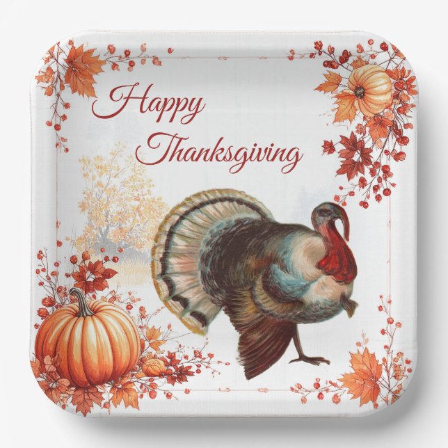 Patriotic Turkey Thanksgiving Paper Plate (Front)