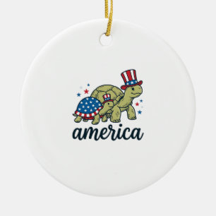 Patriotic Turtle America Vintage Engraving Design_ Ceramic Tree Decoration