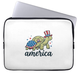 Patriotic Turtle America Vintage Engraving Design_ Laptop Sleeve