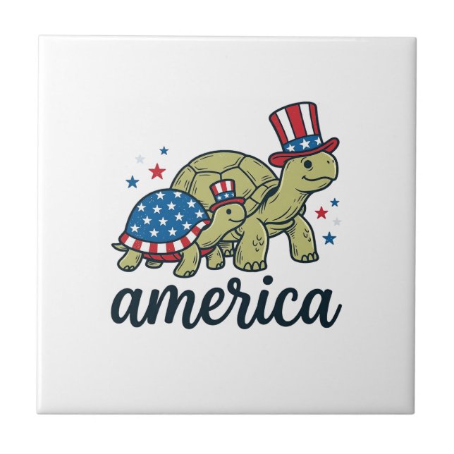 Patriotic Turtle America Vintage Engraving Design_ Tile (Front)