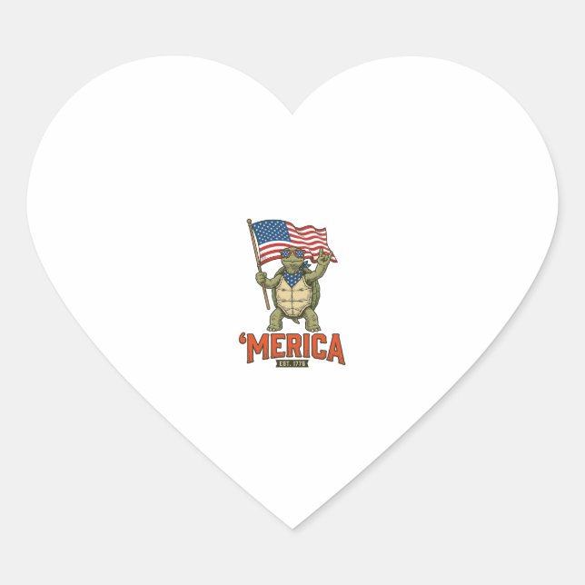 Patriotic Turtle ‘Merica Vintage Vector Heart Sticker (Front)