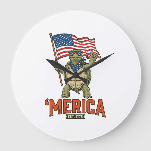 Patriotic Turtle ‘Merica Vintage Vector Large Clock (Front)