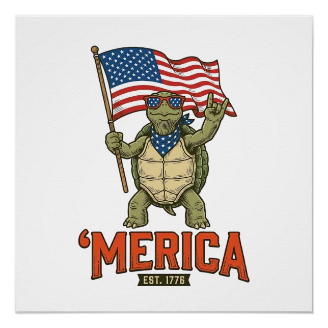 Patriotic Turtle ‘Merica Vintage Vector Poster (Front)