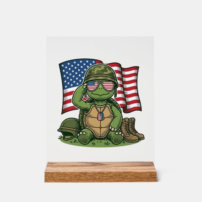 Patriotic Turtle Salute Vector Design_1 Acrylic Sign (Front)