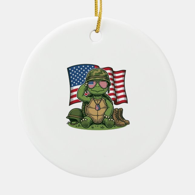 Patriotic Turtle Salute Vector Design_1 Ceramic Tree Decoration (Front)