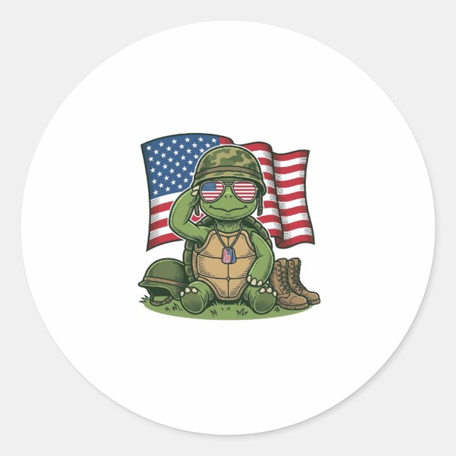 Patriotic Turtle Salute Vector Design_1 Classic Round Sticker (Front)