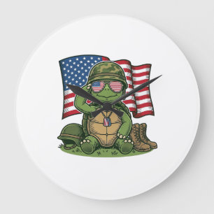 Patriotic Turtle Salute Vector Design_1 Large Clock