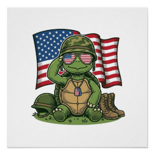 Patriotic Turtle Salute Vector Design_1 Poster
