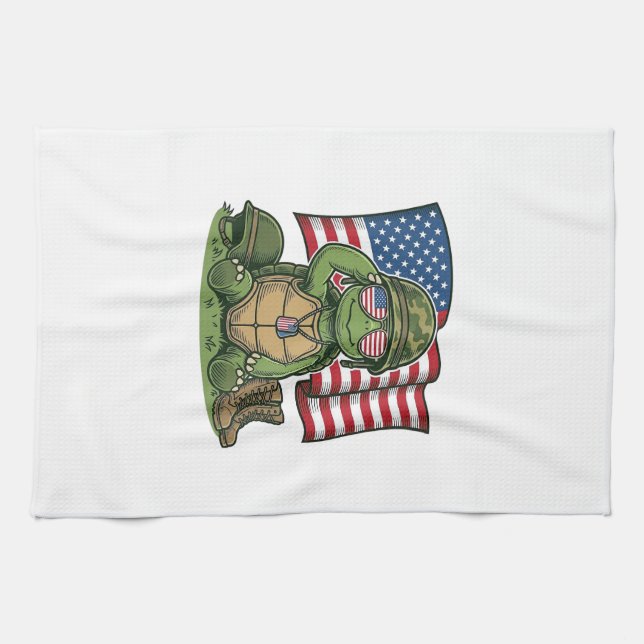 Patriotic Turtle Salute Vector Design_1 Tea Towel (Horizontal)