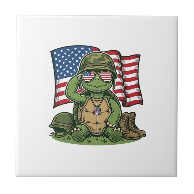 Patriotic Turtle Salute Vector Design_1 Tile (Front)
