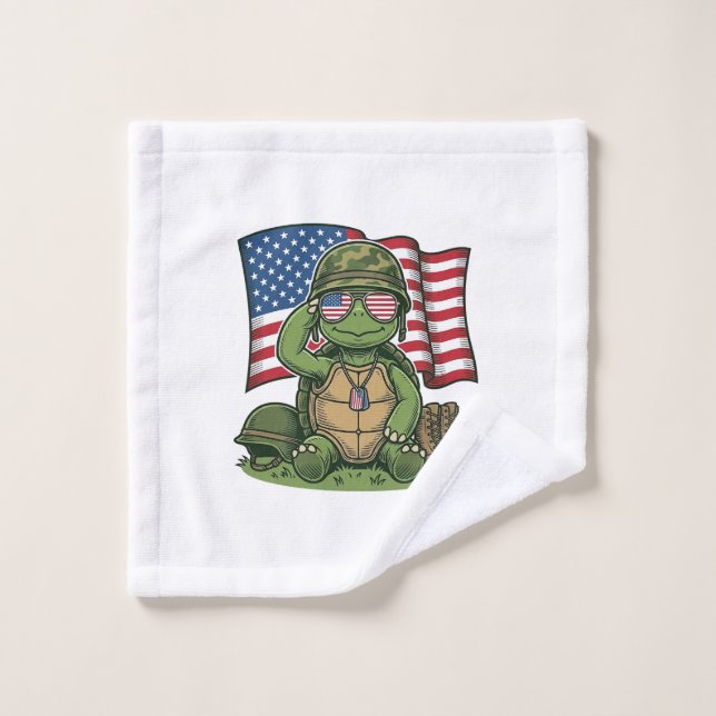 Patriotic Turtle Salute Vector Design_1 Wash Cloth (Wash Cloth)