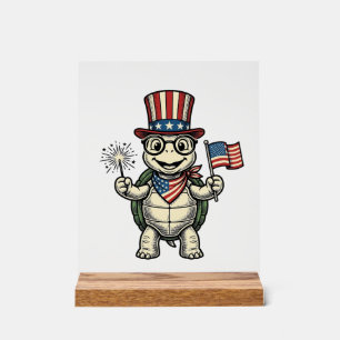 Patriotic Turtle Vintage Engraving Graphic for Whi Acrylic Sign