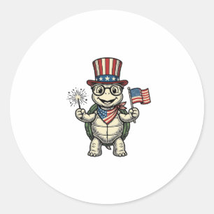 Patriotic Turtle Vintage Engraving Graphic for Whi Classic Round Sticker