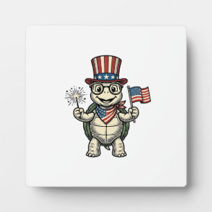 Patriotic Turtle Vintage Engraving Graphic for Whi Plaque