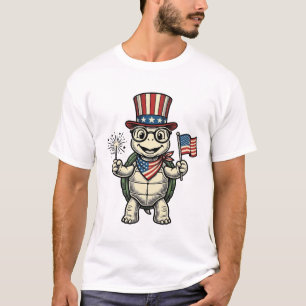 Patriotic Turtle Vintage Engraving Graphic for Whi T-Shirt