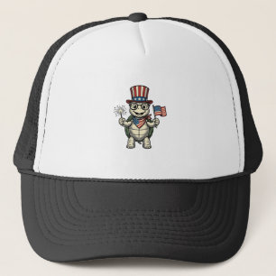 Patriotic Turtle Vintage Engraving Graphic for Whi Trucker Hat