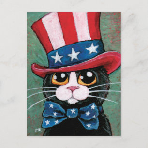 Patriotic Tuxedo Cat   4th of July Postcard